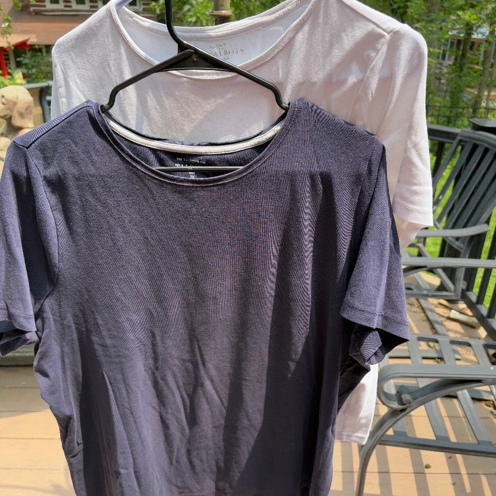 Lot 2 Talbots Pima Tees Navy and White - 2X
